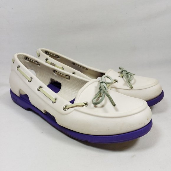 CROCS Shoes - Crocs Women's Size 8 Beachline Boat Shoes White Purple